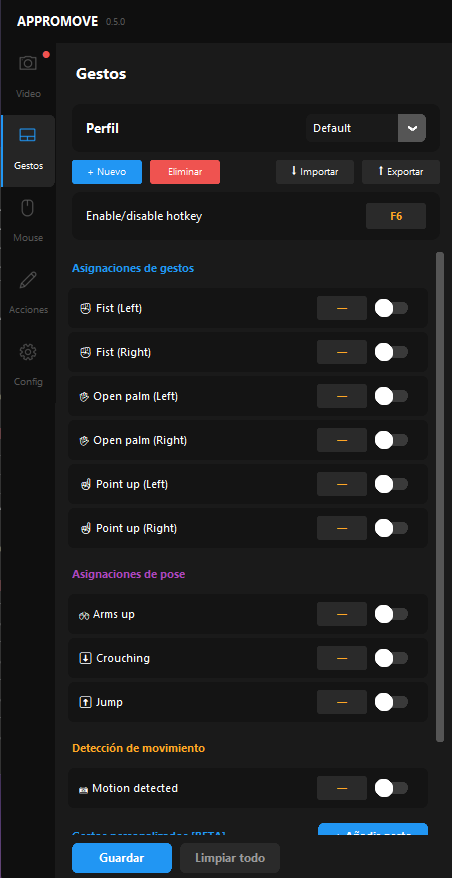 Appromove gesture and pose mapping interface