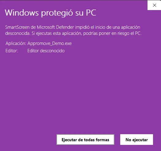 Windows SmartScreen — click Run anyway